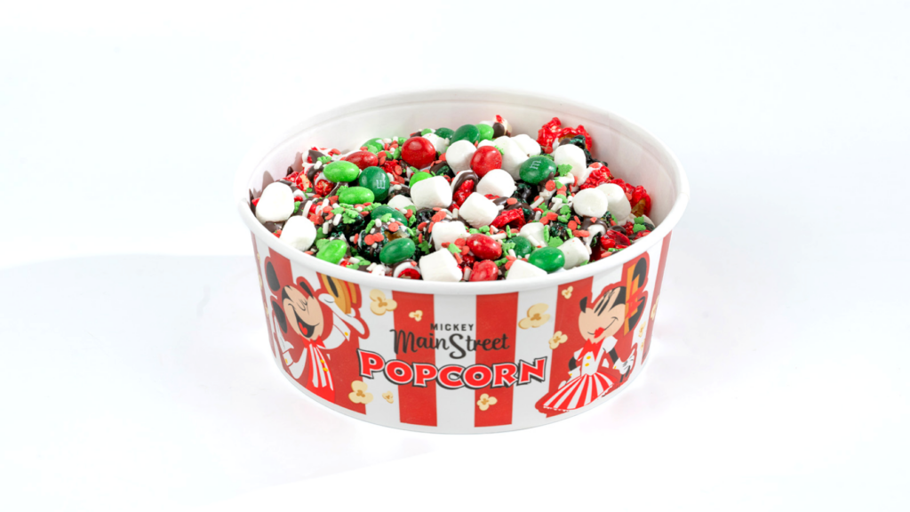 Holiday popcorn with M&M’S and chocolatey drizzle at Walt Disney World Resort