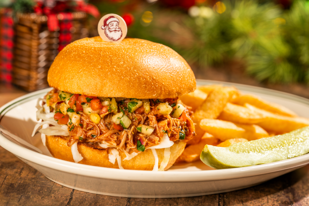 Santa's Floridian Pulled Pork Sandwich at The Plaza Restaurant at Magic Kingdom Park