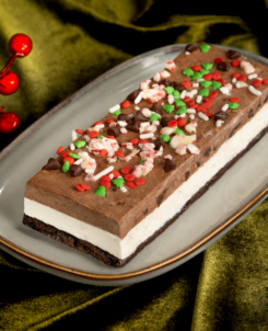 Peppermint-Chocolate Cookie Dough Brownie Ice Cream Sandwich, one of the new Walt Disney World holiday treats at Santa's Holiday Grove in Disney's Animal Kingdom