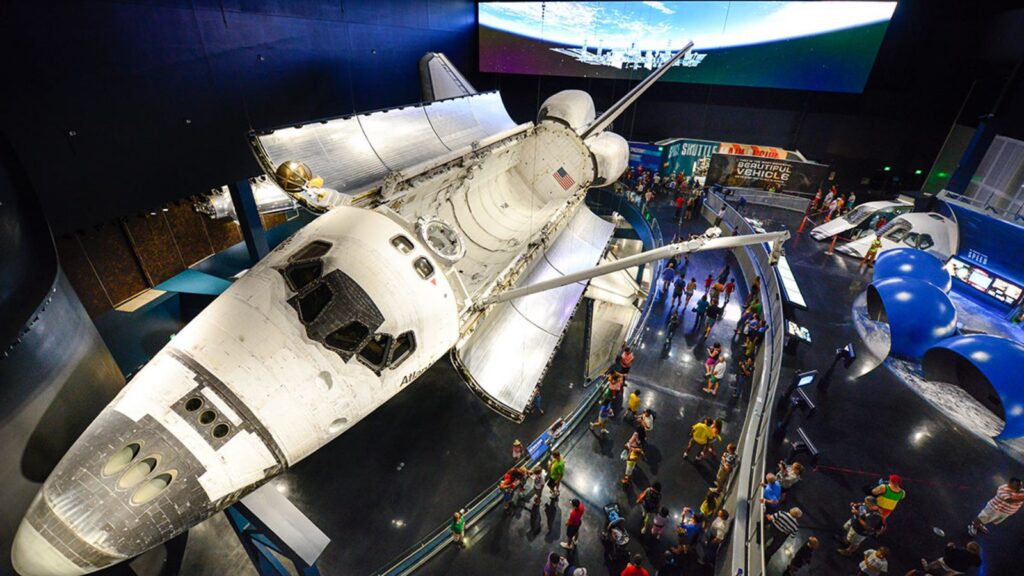 Overhead view of the Space Shuttle Atlantis exhibit at Kennedy Space Center Visitor Complex